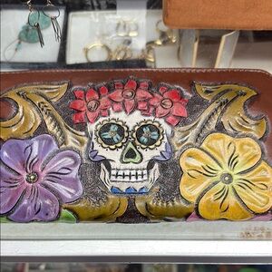 Colorful Skull and Flower Embossed Wallet